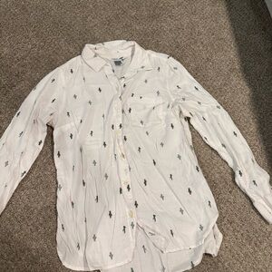 Old Navy White Button Down Shirt with Green and Red Accents